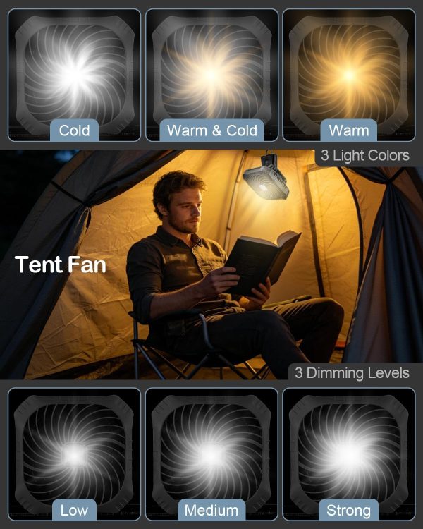 Odoland 2-in-1 Rechargeable Camping Fan with LED Lantern