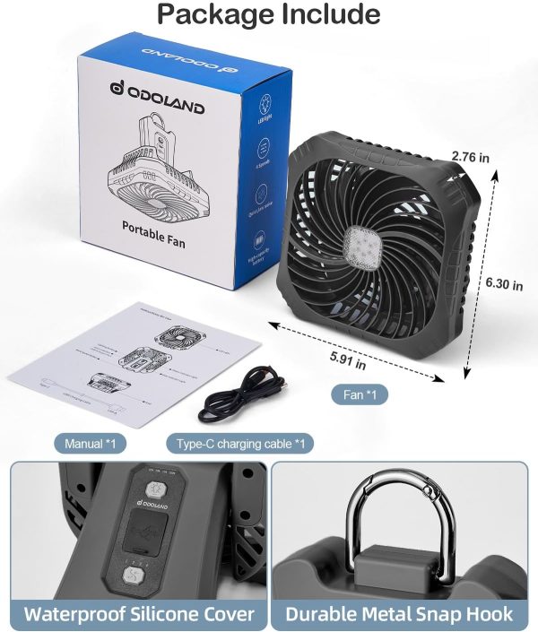 Odoland 2-in-1 Rechargeable Camping Fan with LED Lantern