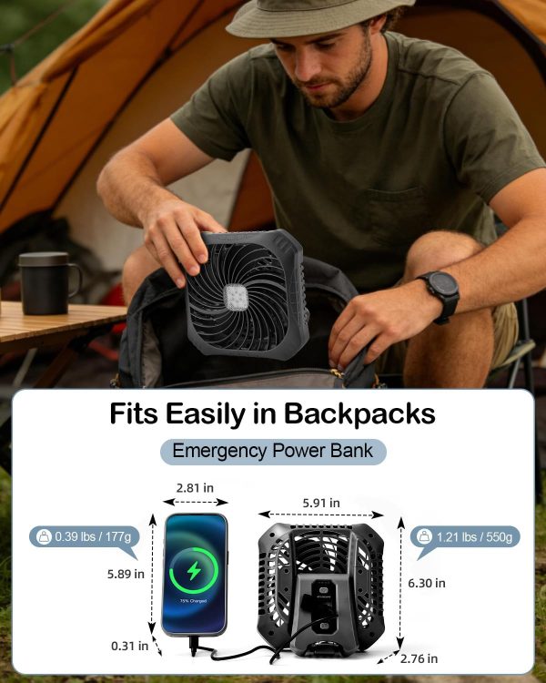 Odoland 2-in-1 Rechargeable Camping Fan with LED Lantern