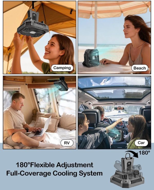 Odoland 2-in-1 Rechargeable Camping Fan with LED Lantern