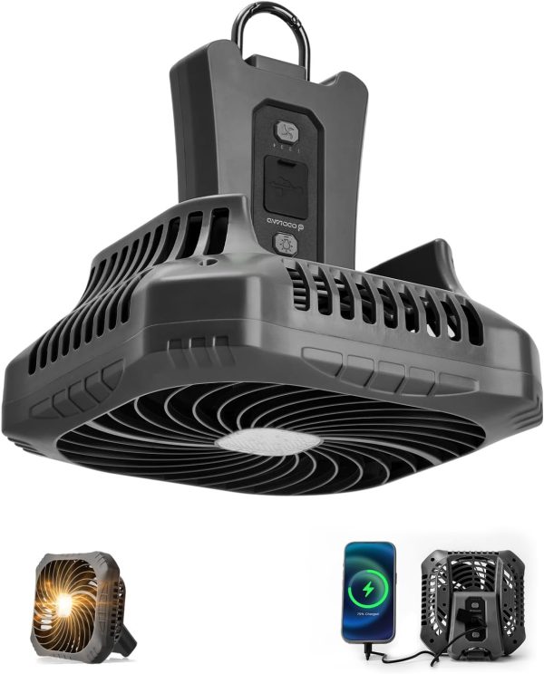 Odoland 2-in-1 Rechargeable Camping Fan with LED Lantern